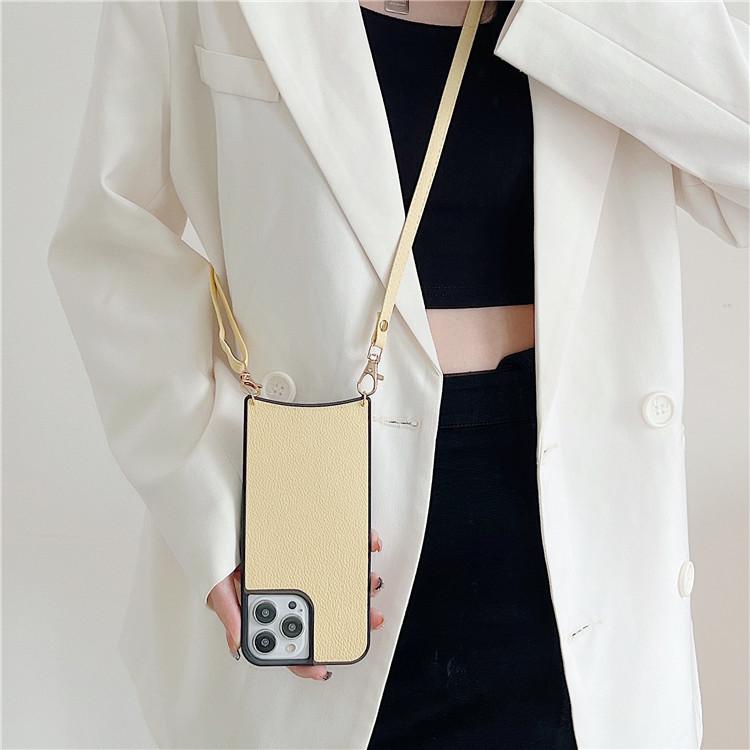 Applicable To Iphone12pro Leather Oblique Span Lychee Pattern Mobile Phone Case Apple 11 Lanyard Back Cover Protective Cover