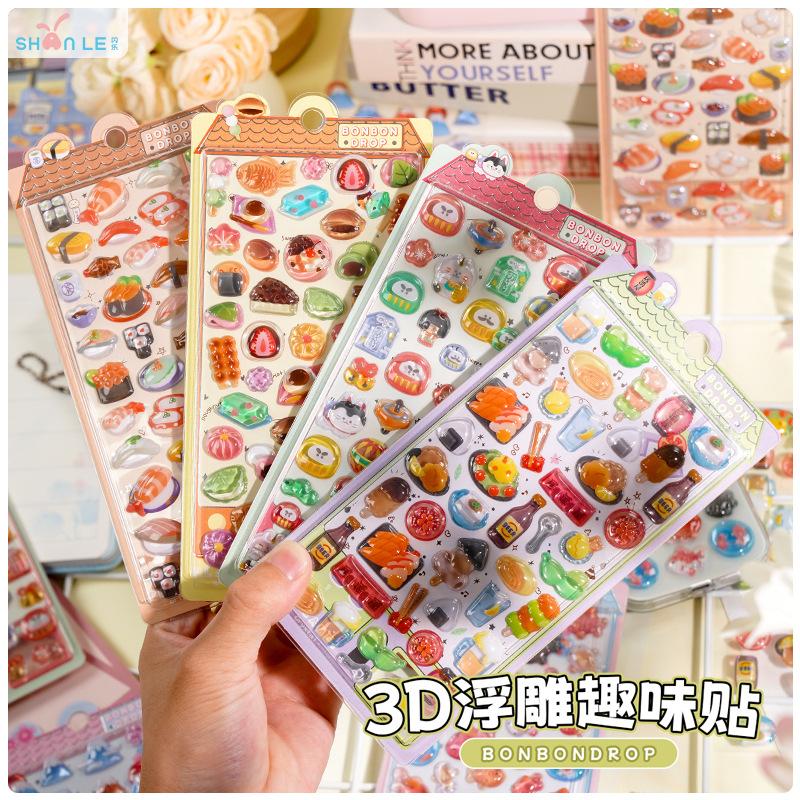 Hot Selling 3D Relief Crystal Japanese Food Stickers Sushi Ramen Decals for Toddler Reward Scrapbooking Phone Case Gift