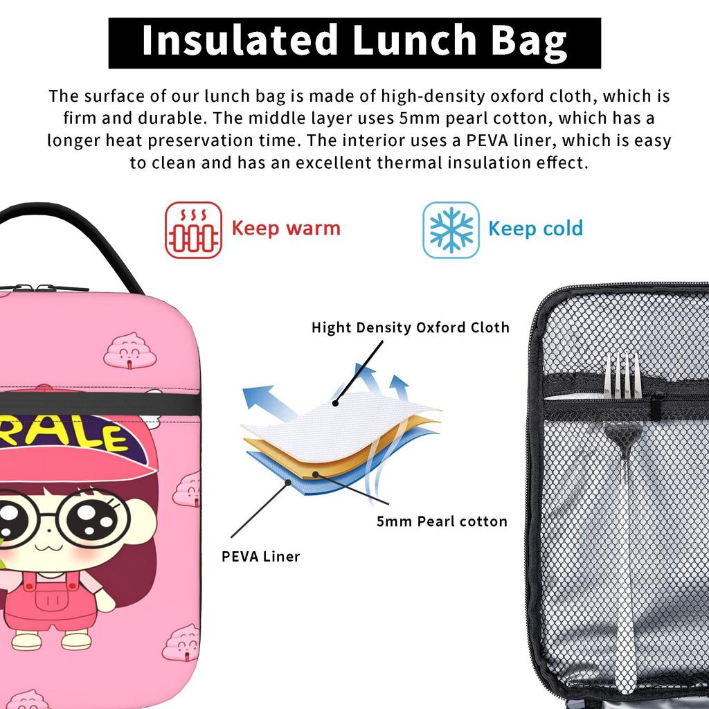 ARALE Lunch Bag Convenient Lunch Box Child Travel Print Cooler Bag Kawaii Oxford Thermal Tote Handbags