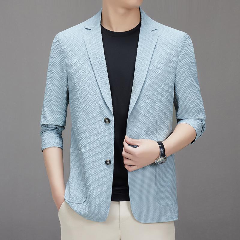 Spring and Summer Single-layer Seersucker Stretch Suit Men's Korean Version Slim-fitting No-iron Casual Youth Casual Suit