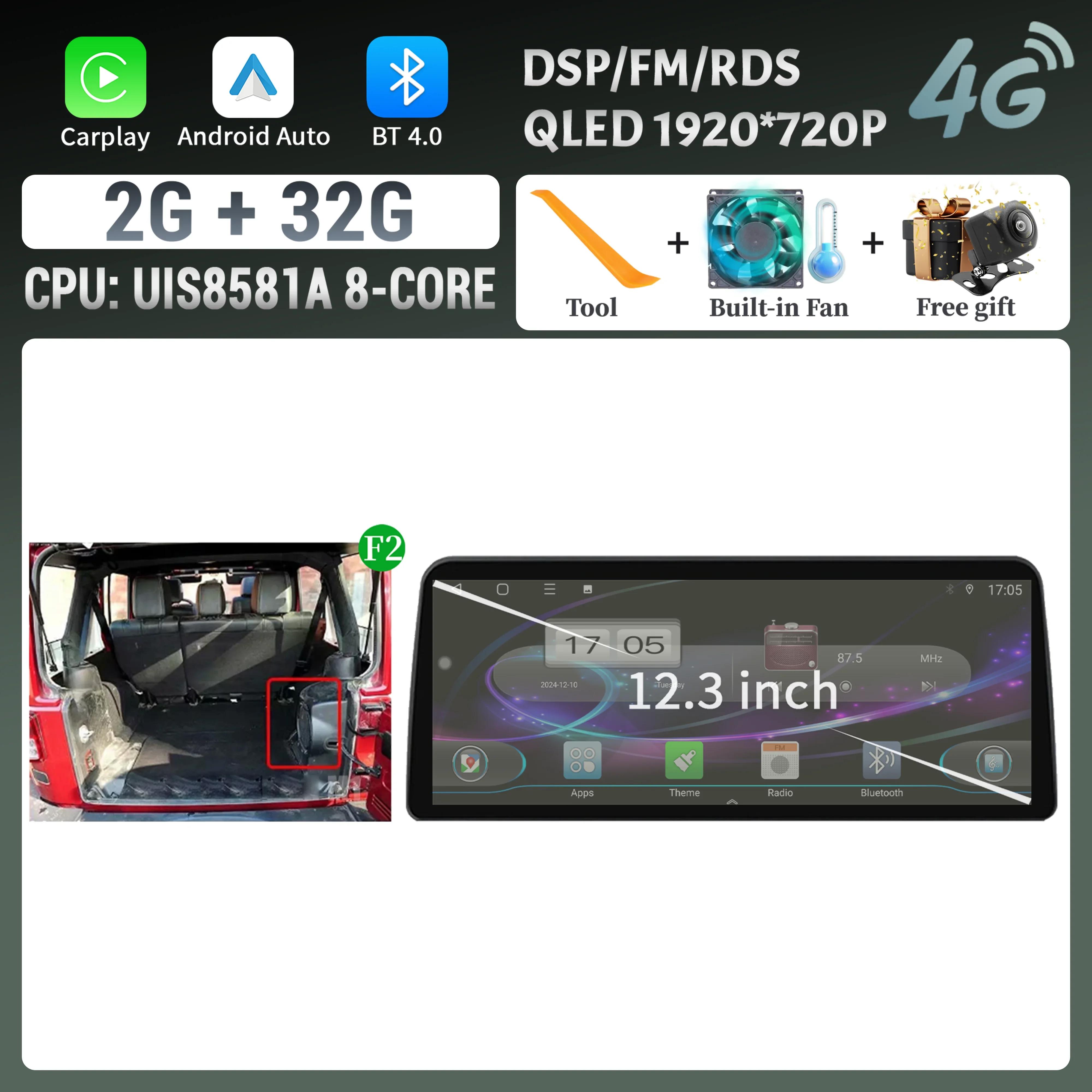 

12.3inch Car Radio Stereo For Jeep Wrangler 2011-2017 Android 14 Multimedia Navigation 4G GPS WIFI Wireless Carplay Touch Screen CHINA