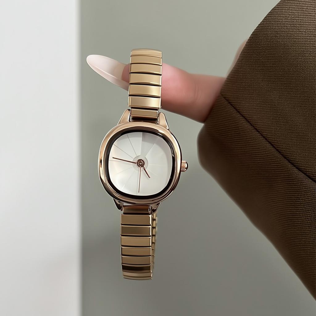 Retro Elastic Band Watch Female Lazy Wind Buckle-Free Elastic Steel Belt Watch Minimalist Sugar Cube Watch