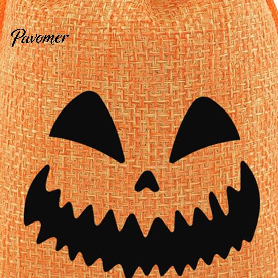 Drawstring Storage Sacks 2 Pcs Halloween Burlap Gift Bags with Drawstring, Trick or Treat Cute Holiday Candy Pouch, Reusable Goodies Bag for