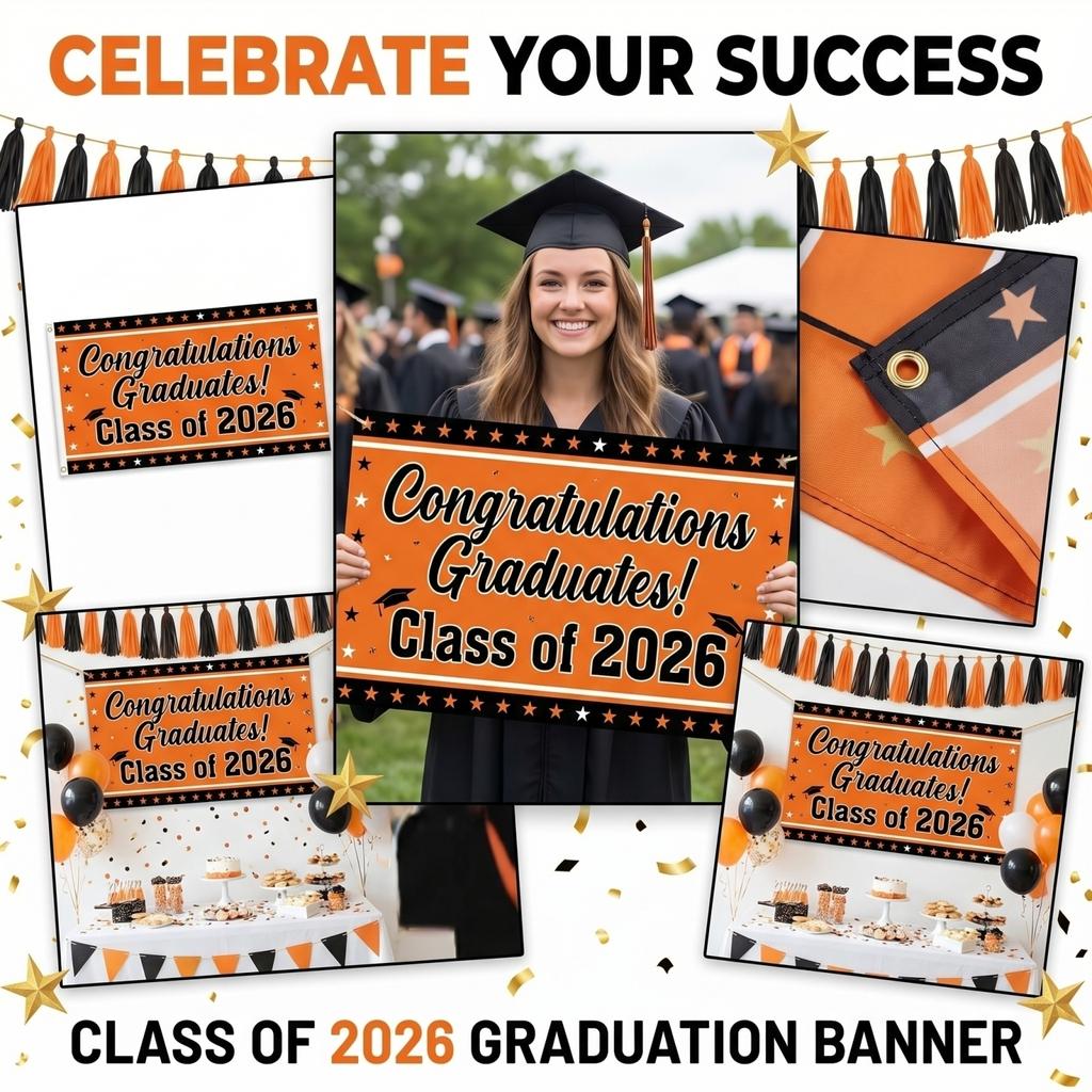 Graduation Banner Class of 2026 Graduation Party Decoration Banner Congrats Graduates Photo Prop Banner for Graduation Ceremony