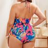 Women's Plus Size One Piece Swimsuit Halter Neck Keyhole Front Ruched Design Comfortable Stretch Fabric Swimwear