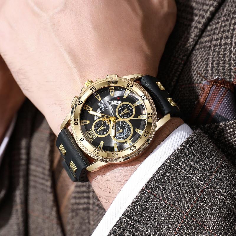New Multi-Function Chronograph Calendar Sports Silicone Watch Fake Three-Eye Large Plate Domineering Business Quartz Watch