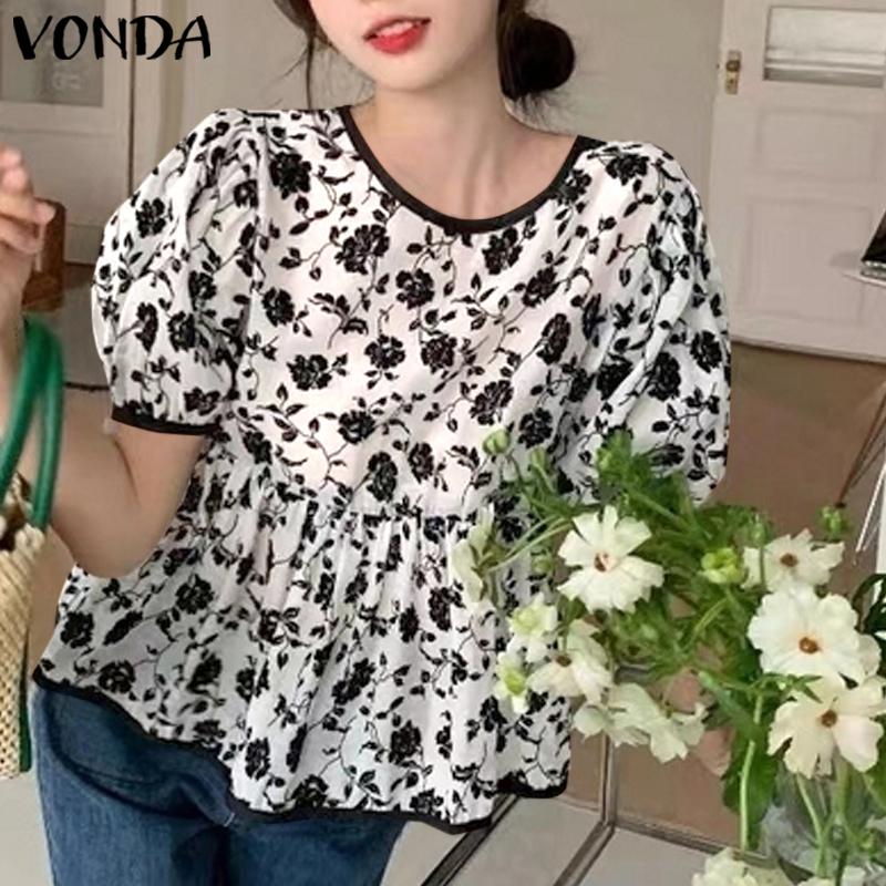 

Летние повседневные свободные топы VONDA с ​​короткими пышными рукавами и цветочным принтом