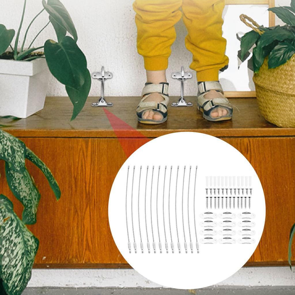 6PCS Furniture Anchors for Baby Proofing Stainless Steel Anti Tip Furniture Straps Adjustable Length for Bookshelf Bookcase Cabinet