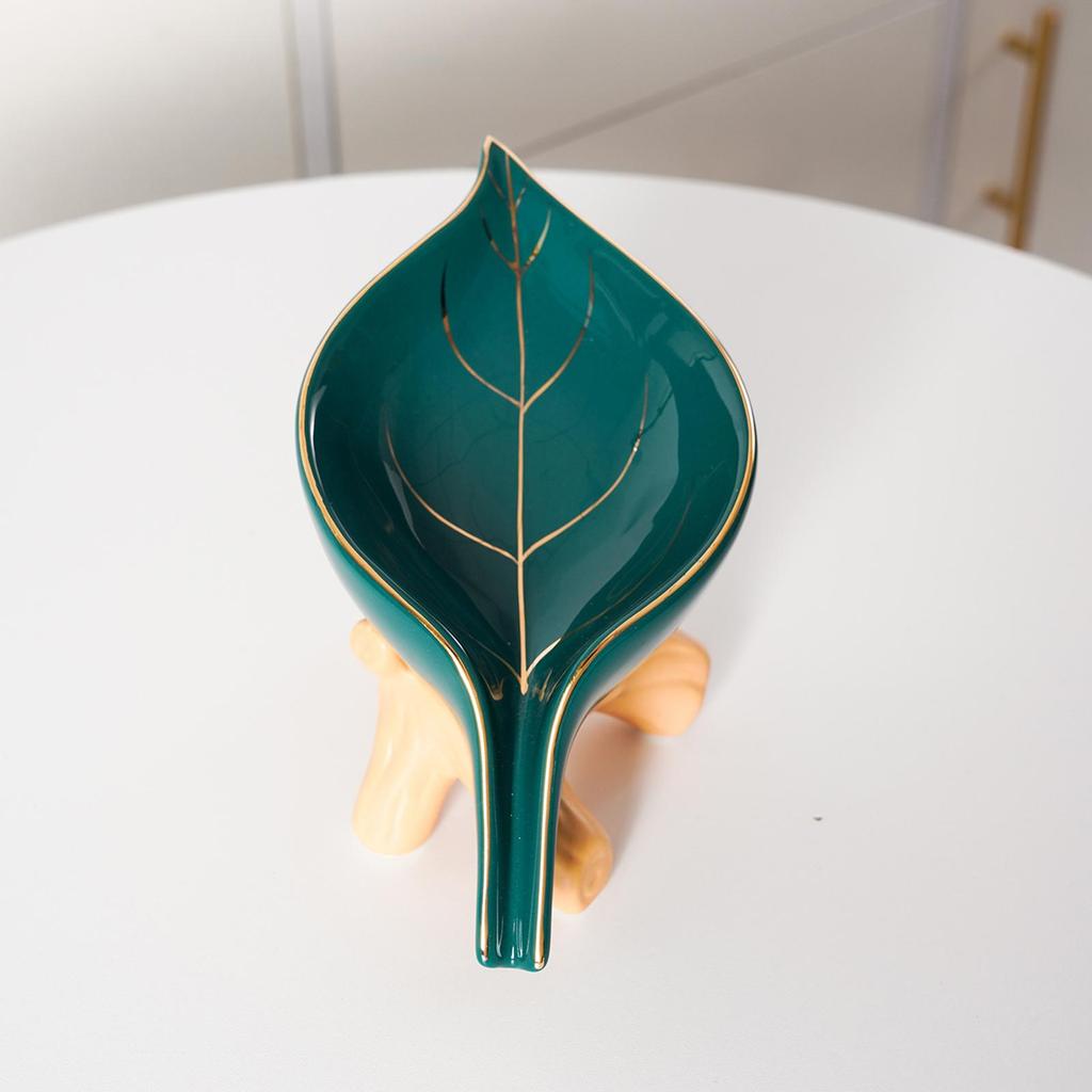 Ceramics Soap Dish with Drain Waterfall Holder for Kitchen Home Green