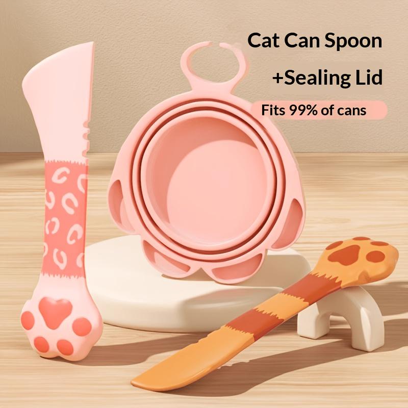 Conjunto de 4 Peças de Colheres para Comida de Animal de Estimação Patinha de Gato, Abridor de Latas e Raspador de Tampa Multifuncional para Comida Úmida de Cão e Gato