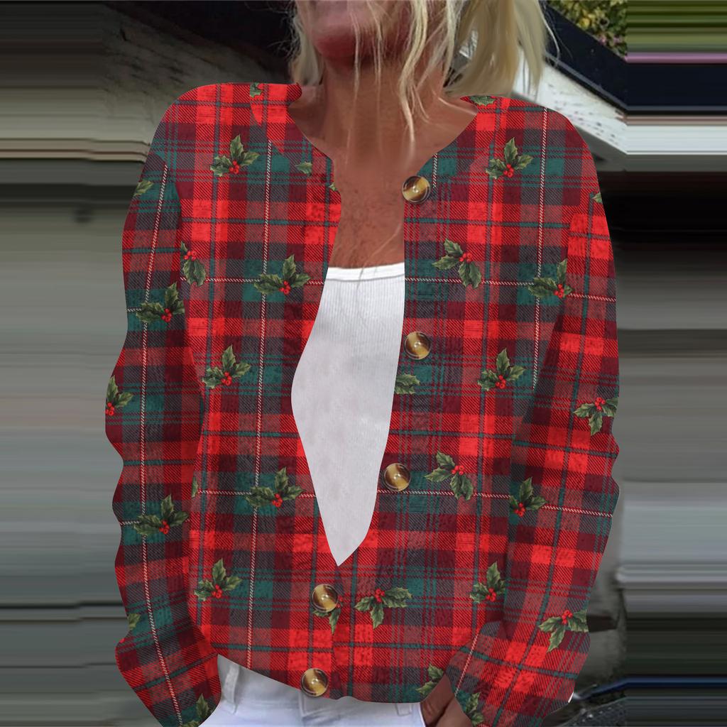 Women's Casual Long Sleeve Woolen Christmas Knitted Cardigan Button Down Jacket