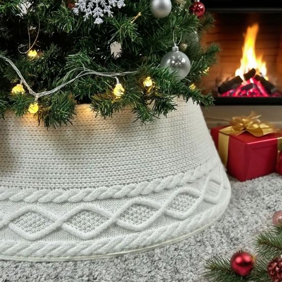 Knitted Christmas Tree Collar Cable Knit Christmas Tree Base Cover for Artificial Trees Rustic Farmhouse Tree Ring for Holiday Home Decor
