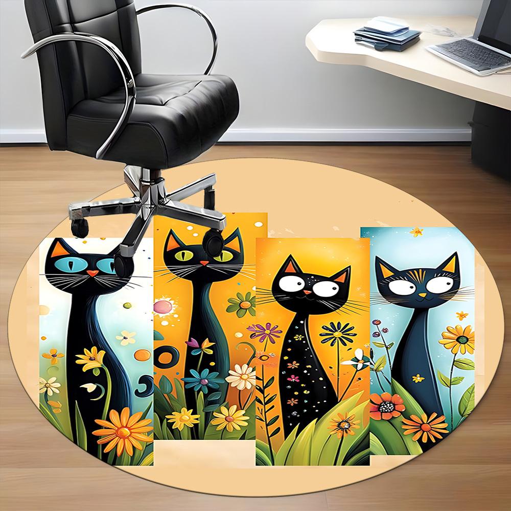 1PC Cat Garden Office Round Area Rug, Mat Suitable ForOffice, Under Office Chairs Bedroom Living Room Home Decor, Room Deco