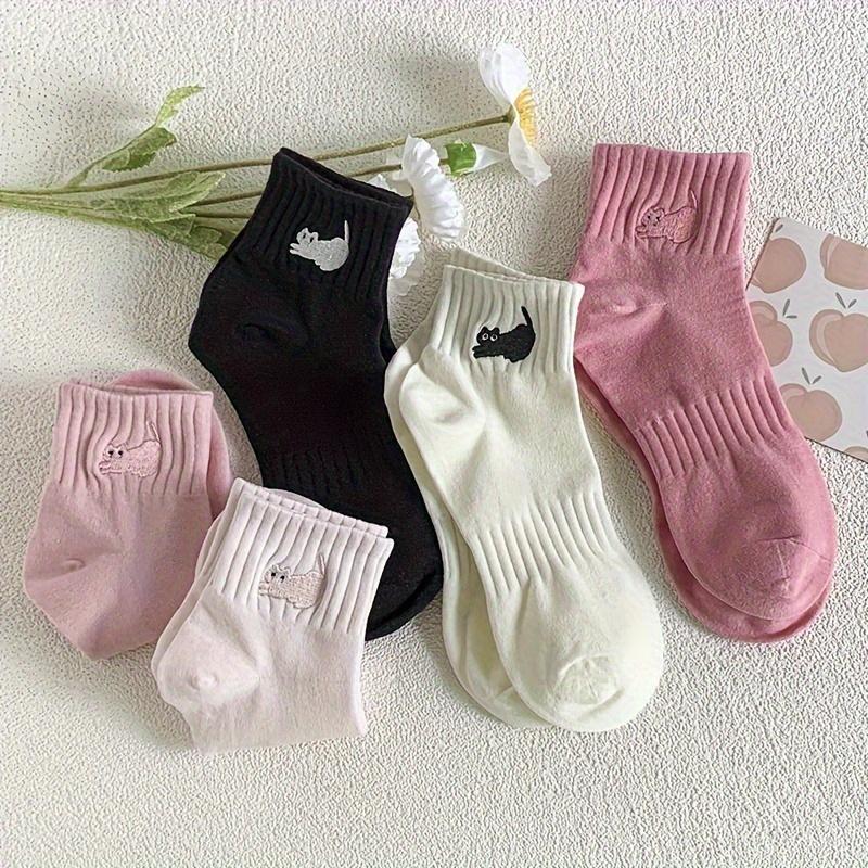 5 pairs of embroidered cat socks for children, cute embroidered cat socks, cartoon versatile, college style