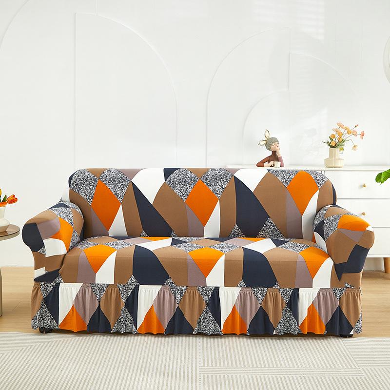1pc Stretch Sofa Slipcover Non-slip Sofa Cover With Skirt Geometry Couch Cover for Bedroom Office Living Room Home Decor