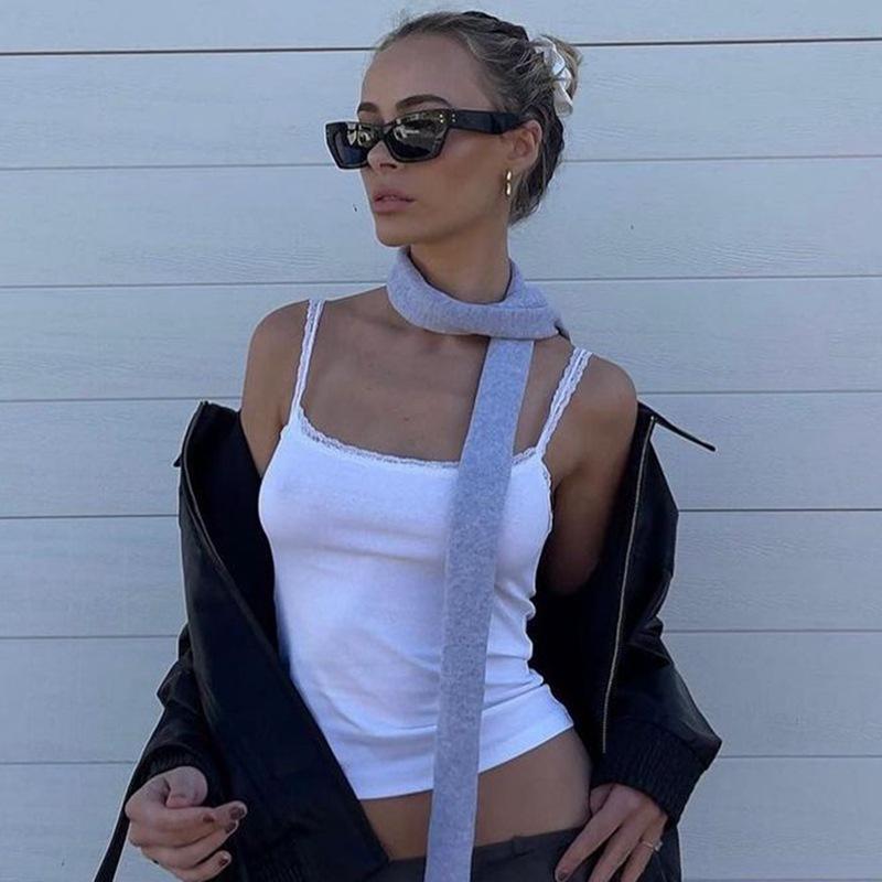 European and American Ins Style Women's Clothing Lace Edge Splicing Sexy Spice Girl Style Undershirt Slim Suspender Small Vest