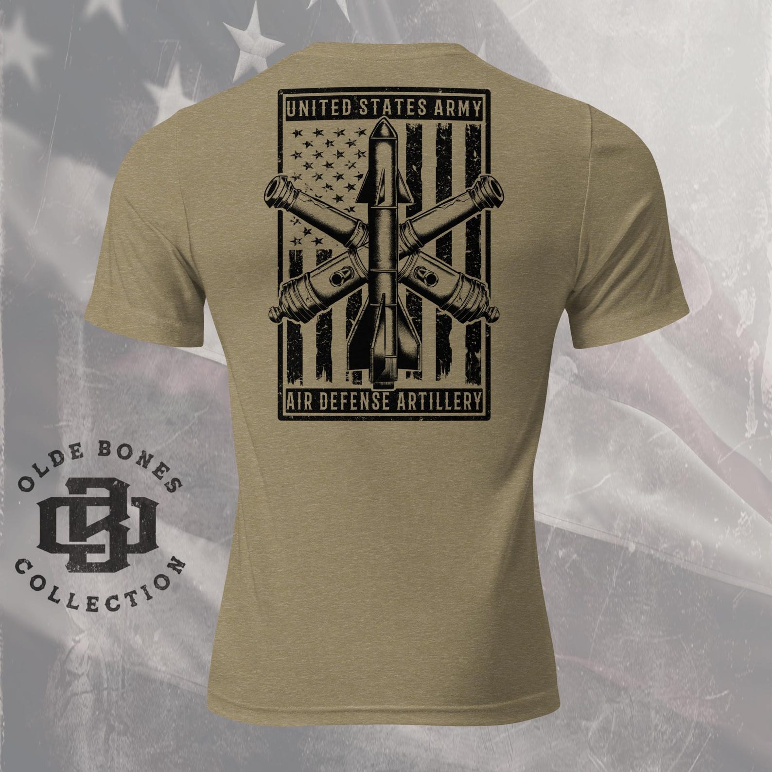 Army Air Defense Artillery Tri-Blend Olive Military T-Shirt 3XL
