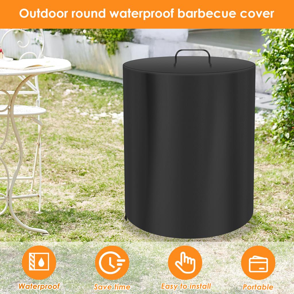 Fire Pit Dust Cover Oxford Fire Pit Drawstring Cover with PVC Backing & Handle Patio Bonfire Waterproof Cover for Winter Storage