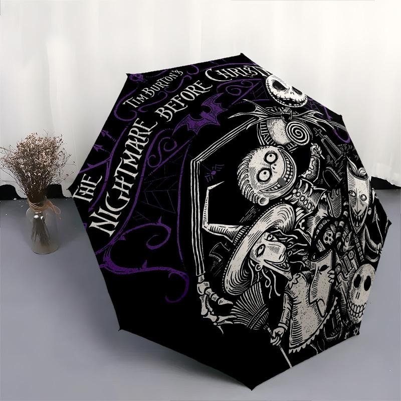 Nightmare Before Christmas Themed Automatic Opening and Closing Umbrella, Brightly Colored 8-rib Portable Umbrella, Suitable for Men and Women, A Perf