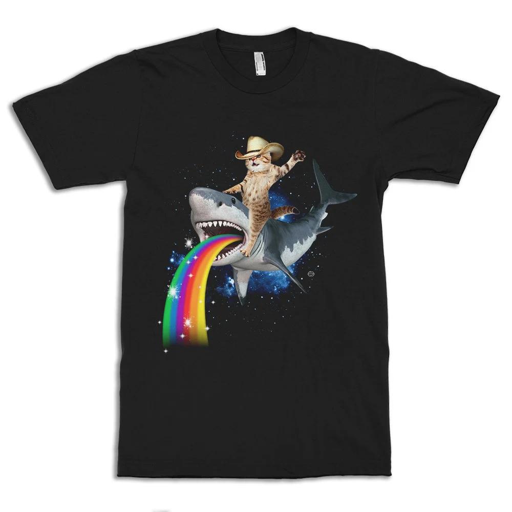 

Best Selling Cowboy Cat Riding A Shark Funny T-Shirt, Men s Retro Streetwear High-quality Crew-neck Short-sleeved Men s T-shirt 4XL