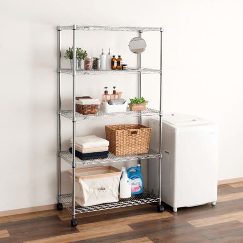 Doshisha Luminous Regular Steel Rack, 90cm Wide, 5 Shelves, Gap Storage, Rust-Resistant, Commercial Grade, 250kg Load Capacity (Per Shelf), Casters, W