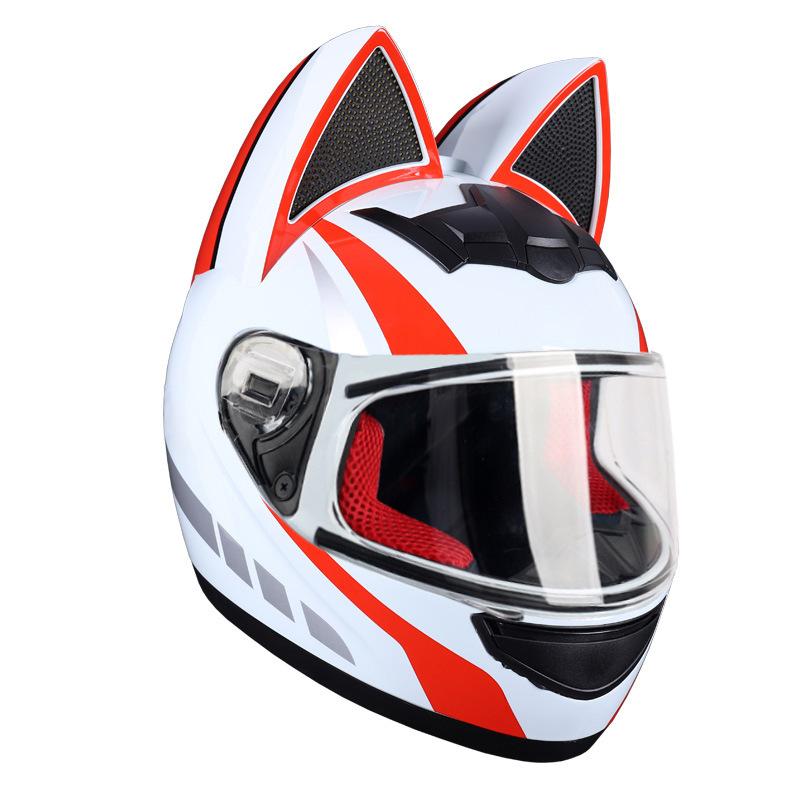Electric Motorbike Helmet Female Cat Ear Full Helmet Summer Bluetooth Motorbike Full Helmet