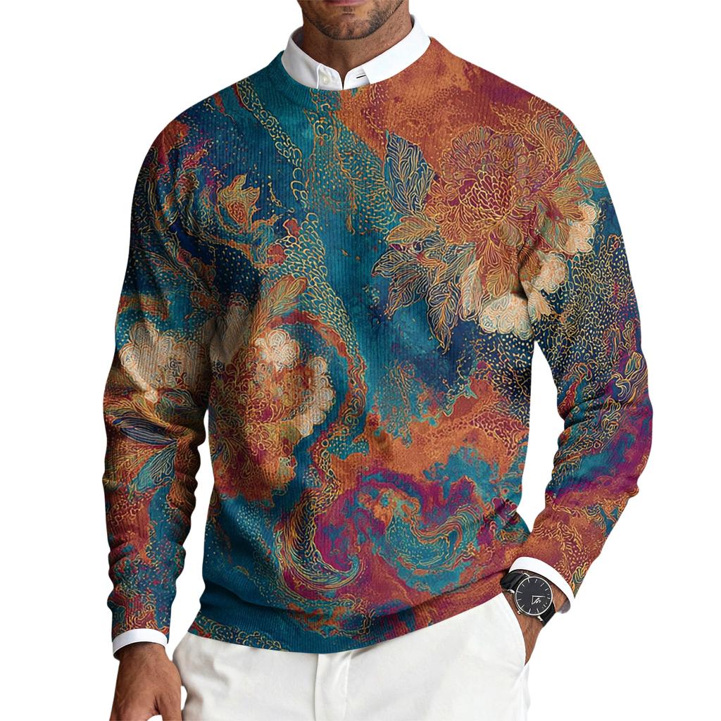 Herren Rundhals Langarm Rippstrick Pullover