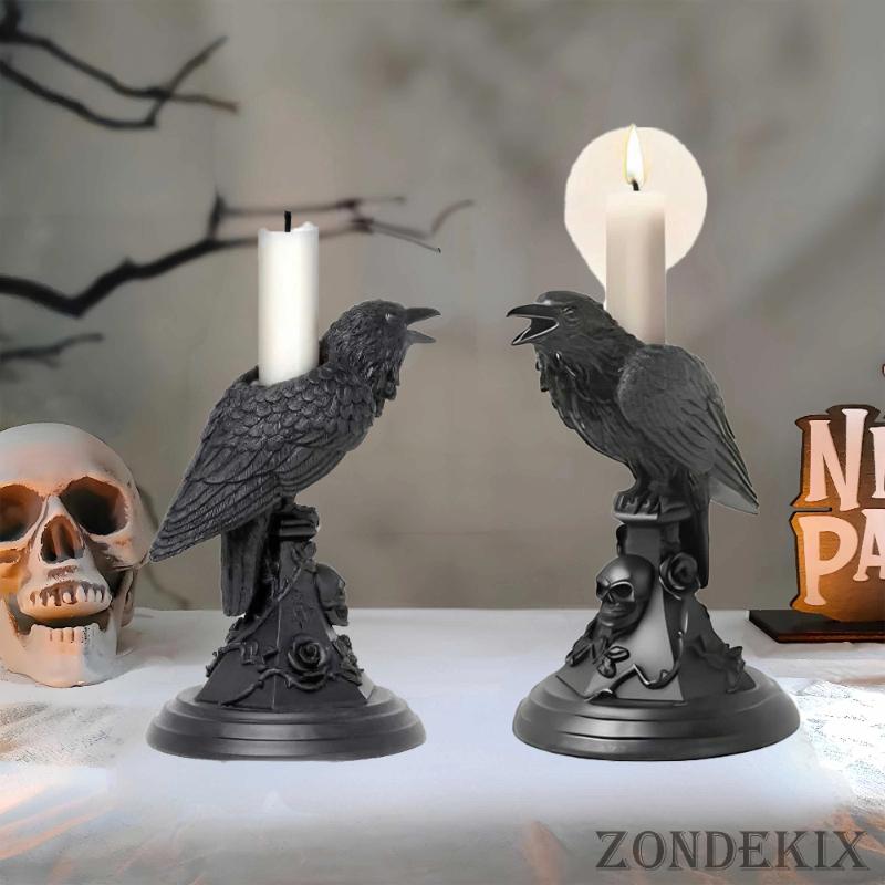 Gothic Standing Crow Skull Rose Candle Holder Candle  Silica Gel Mold,wool Art Craft Tools for DIY Making Candles,candle Holders