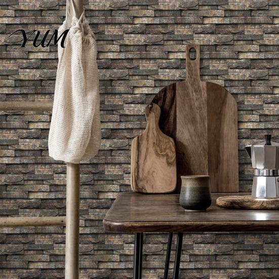 Home Interior Wall Makeover 6Pcs Vintage Faux Stone Self?Adhesive Tiles, Waterproof Oil?Proof Backsplash Kitchen Tiles Sticker, Peel & Stick
