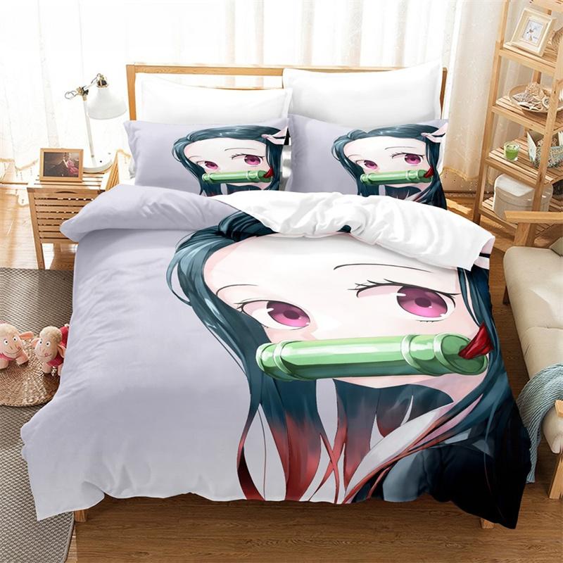 New Anime Kamado Nezuko Duvet Cover Demon Slayer Bedding Sets Kids Boys Girls Bed Linen Queen King Full Twin Single Size Sets