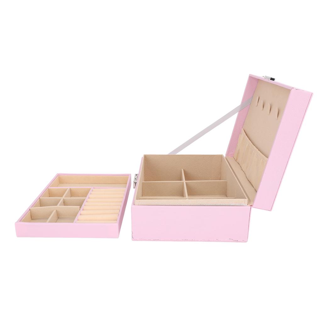 Double Layer Jewelry Box Soft PU Leather Jewelry Storage Organizer with Lock for Necklace Bracelet