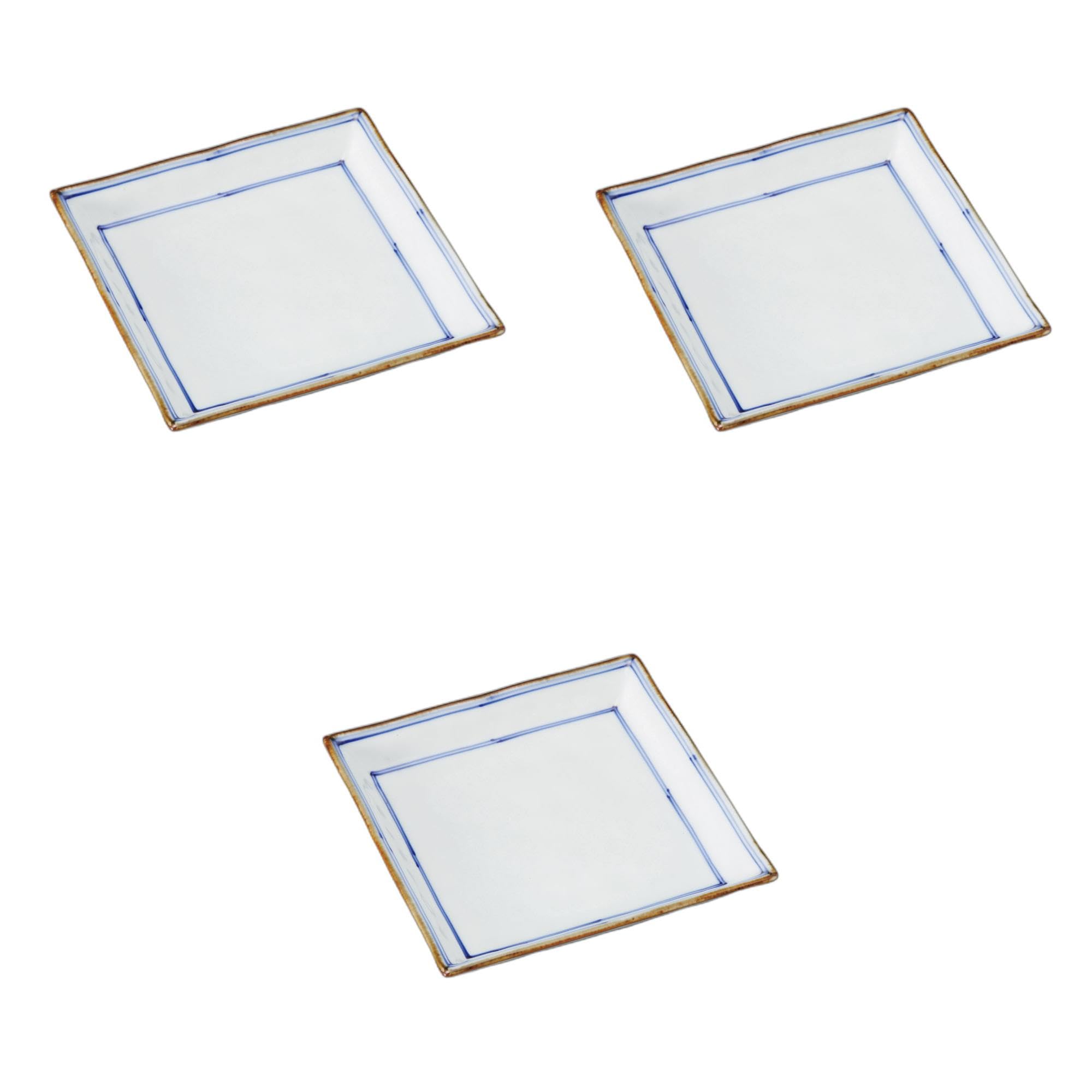 

Набор из 3 квадратных тарелок 16 см с ржавым ободком и двумя полосками x x Керамические квадратные тарелки от Setomonohonpo [16,5 16,5 3 см]