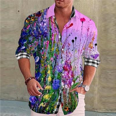Herrenhemd Kreativ Bunt Floral Anzug Revers Langarm Mode Lässig 2023 Neues Designer Design Weiches Bequemes Material