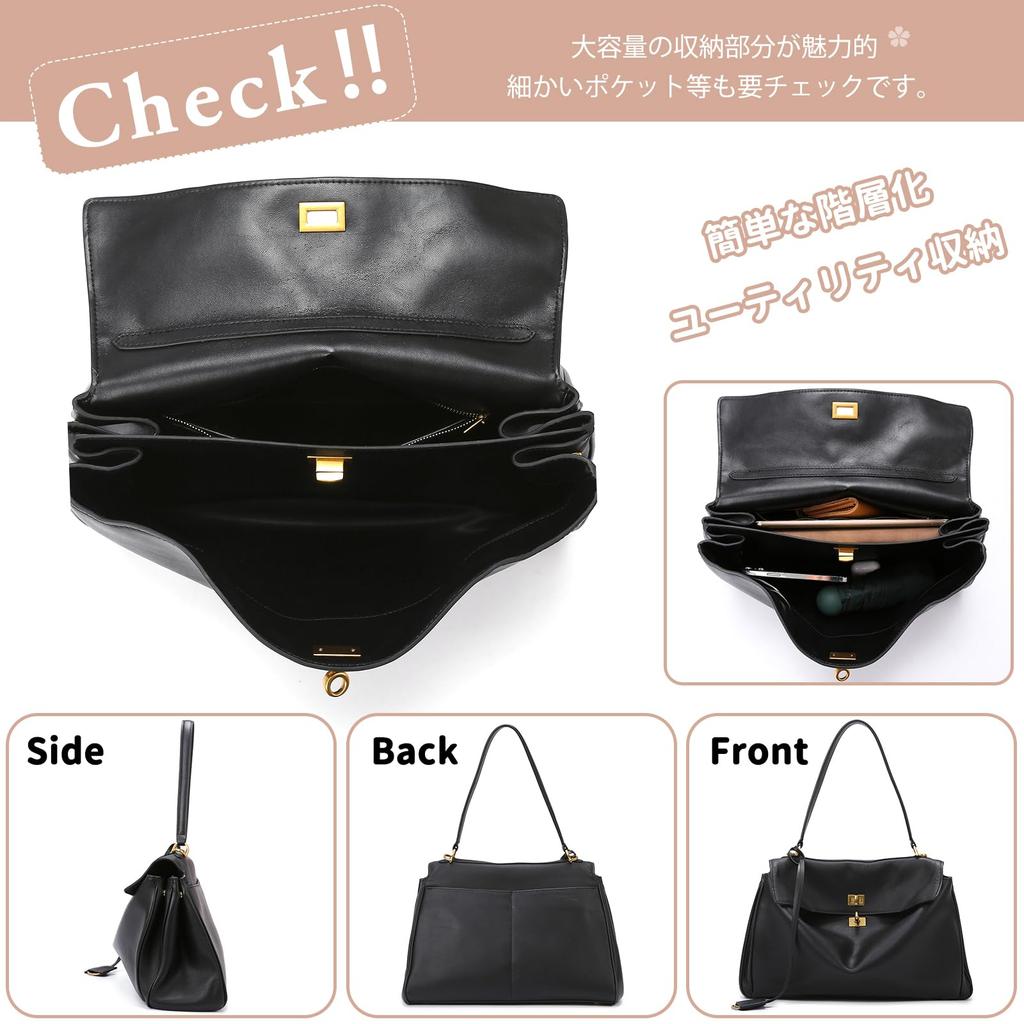 NICOLE & DORIS Women's Popular Handbag, Black Shoulder Bag, 2-Way, Double-Layer Design, Large Capacity, Perfect for School Entrance Ceremonies and