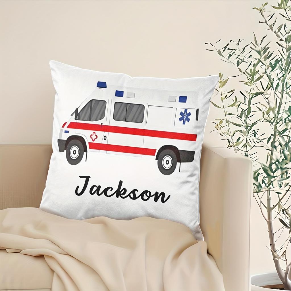1 personalized customized square pillow cover, suitable for family use - excavator truck and fire truck design - perfect birthda