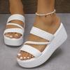 Fashion Women Summer Fashion Woven Wedge Sandals Black White Chunky Platform Slippers Woman Thick Sole Non Slip Beach Slides Plus Size