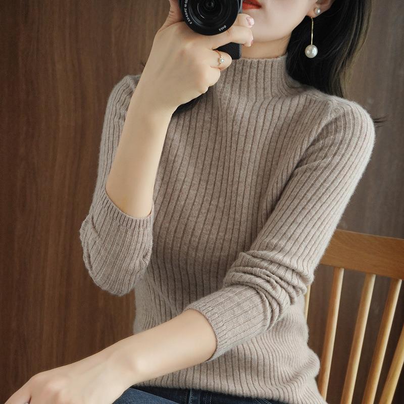 Women's Striped High-Neck Slim Fit Knit Sweater - 2025 Autumn/Winter Collection