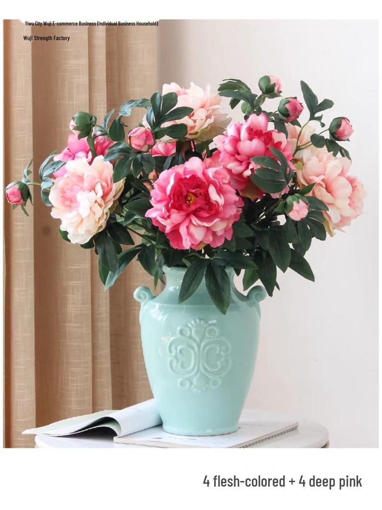 Peony Silk Flower Arrangement - Artificial Floral Decoration for Living Room and Dining Table