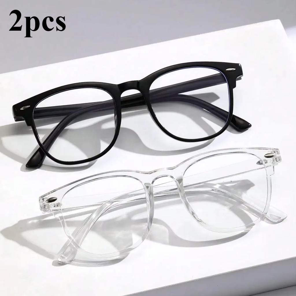 2PCS Unisex Square Plastic Frame Trendy Anti-Blue Light Clear Glasses for Back To School Clothing Accessories.