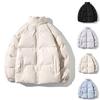 Herren Baumwollmantel Stehkragen Langarm Einfarbig Lockere Passform Mantel mit Taschen Verdickte Warme Steppjacke