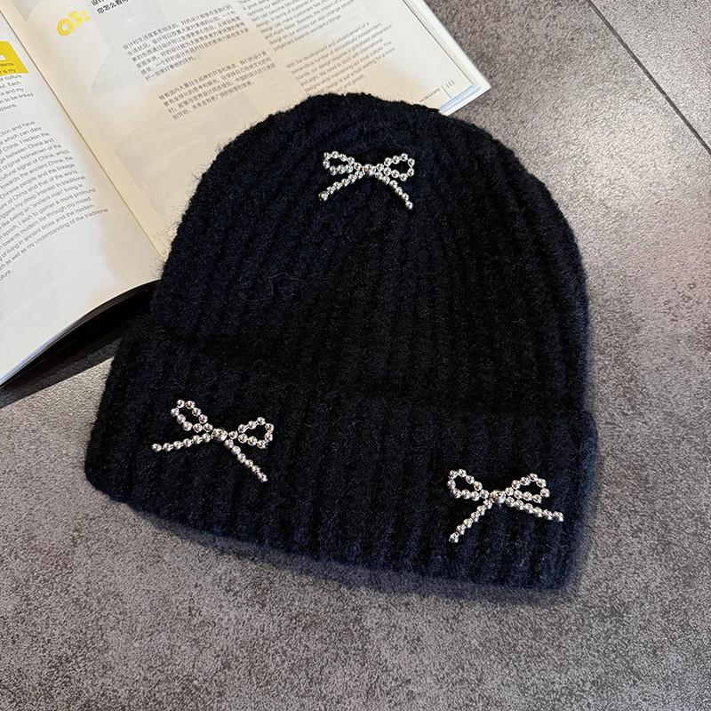Fashion Solid Color Bow Decoration Women Casual Knitted Hat Autumn And Winter