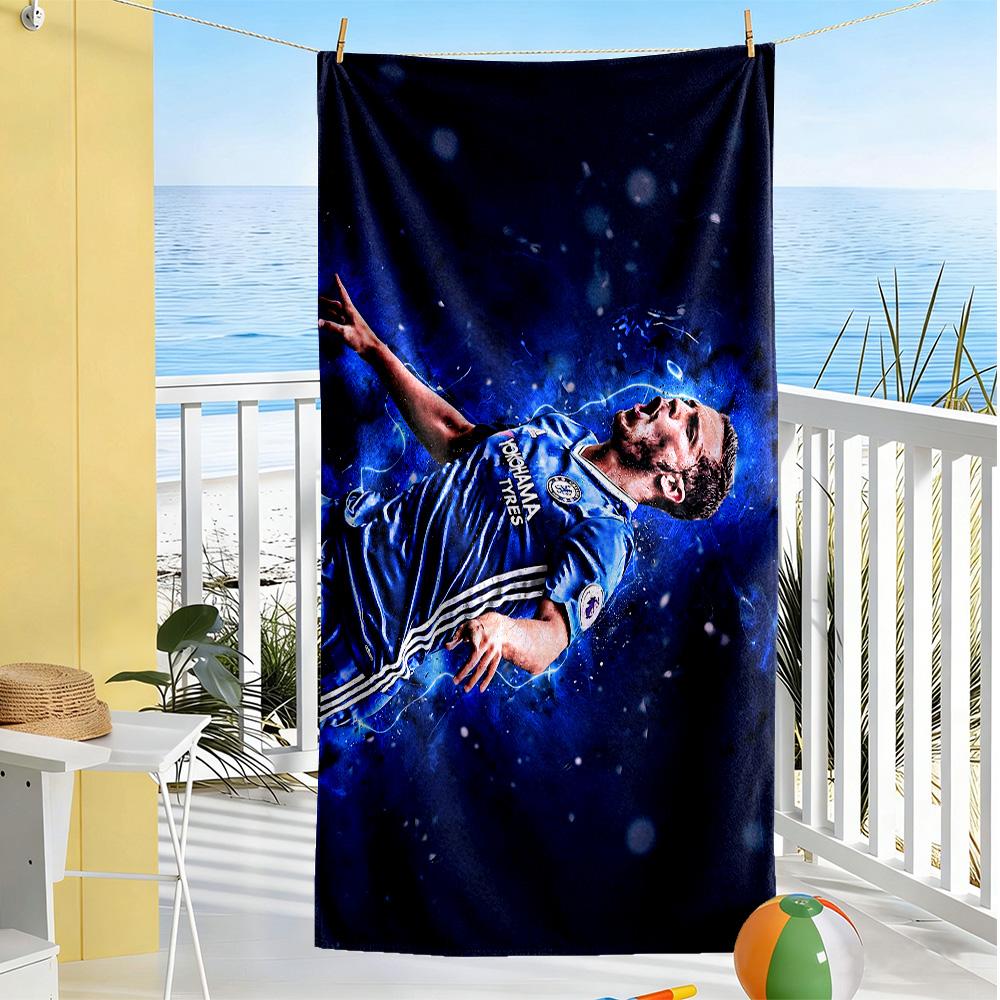 Blue Energy Soccer Player Beach Towel Soft Durable Quick-Dry Comfortable Lightweight