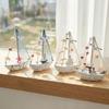 Nautical Wooden Sailboat Models Coastal Beach Style Blue White Ship Tabletop Figurine for Home Living Room Office Farmhouse Decor
