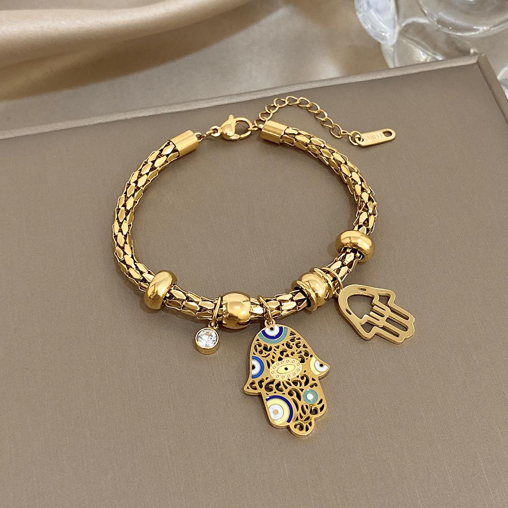 Greatera Blue-eyed Colored Rhinestone Inlaid Ball Bracelet for Women New Style 2026 Trendy Metal Stainless Steel Design Bangles