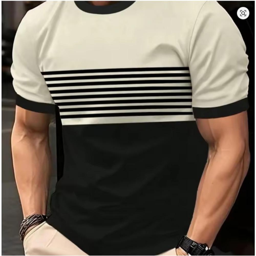 

Oversized T-shirt Men s T Shirt Summer Fashion Casual Round Neck Short Sleeve Top Striped Printed Men s Clothing T-shirt 3XL хакі