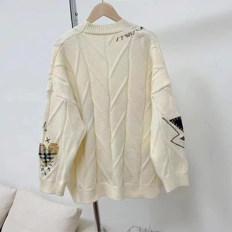Korean Style Colorful Embroidered V-Neck Knit Sweater Coat for Women - Autumn/Winter