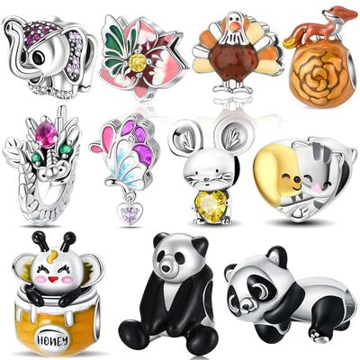 Charms Original Black And White Panda Butterfly Fox Flower Beads Fit Bracelet Copper Women Jewelry Diy Fine Gift Accessory