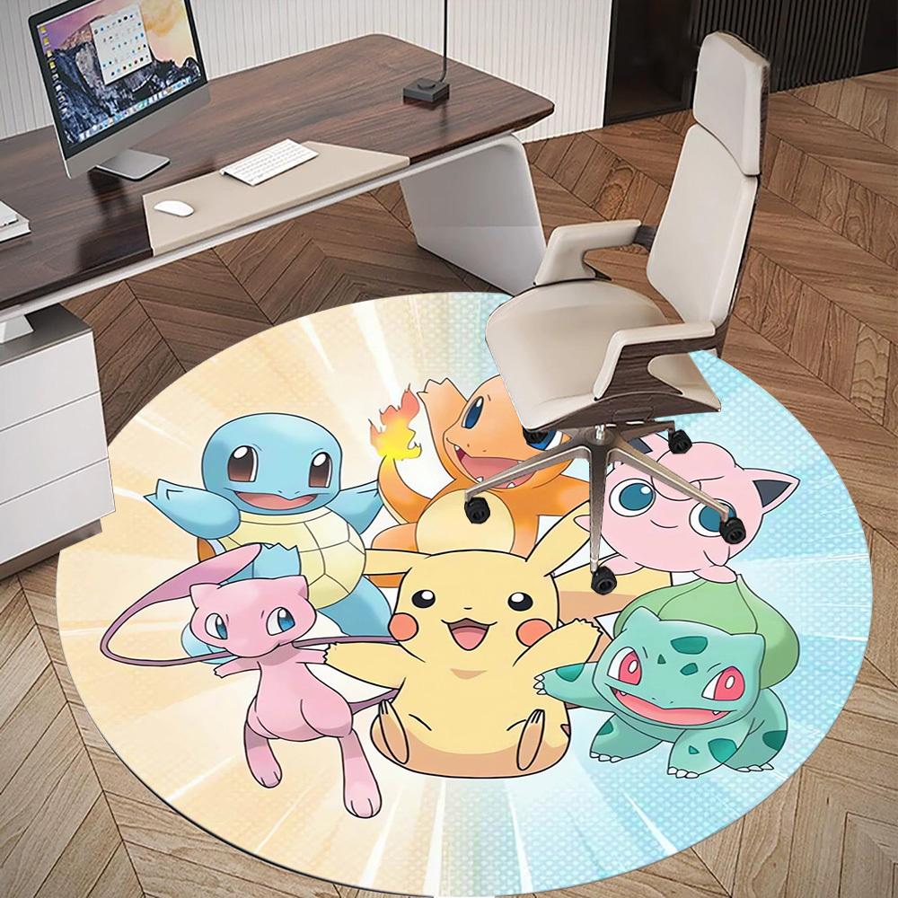 1pc Pokemon Characters Round Chair mat Area Rug - Non-Slip, Floor Mat for Office, Bedroom, home decor Christmas Gift p0811247