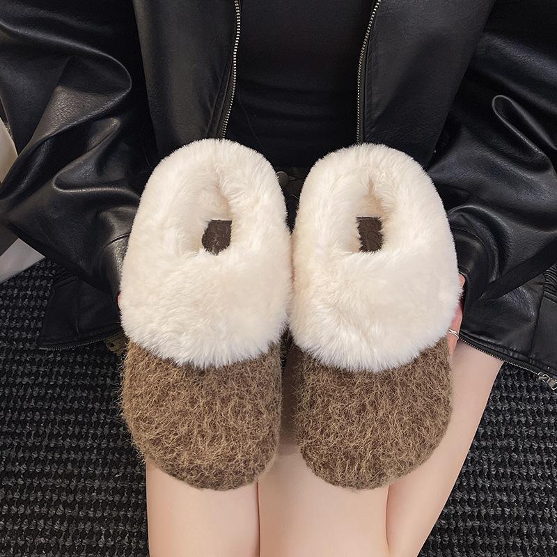 Wool cotton shoes women s new winter retro suede fleece thickened one-foot soft sole bean bean lazy cotton shoes 40 коричневый