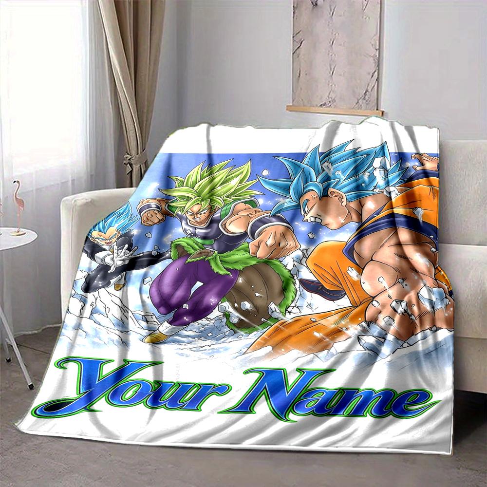 Custom 1Pc Dragon Ball Super Saiyan Custom Name Fleece Flannel Blanket Soft Warm Cozy Office Throw For Bedroom Couch Travel Birthday Xmas Gift